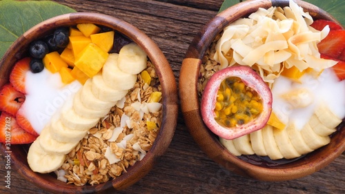Healthy Summer Breakfast Smoothie Bowl With Granola, Mango, Coconut