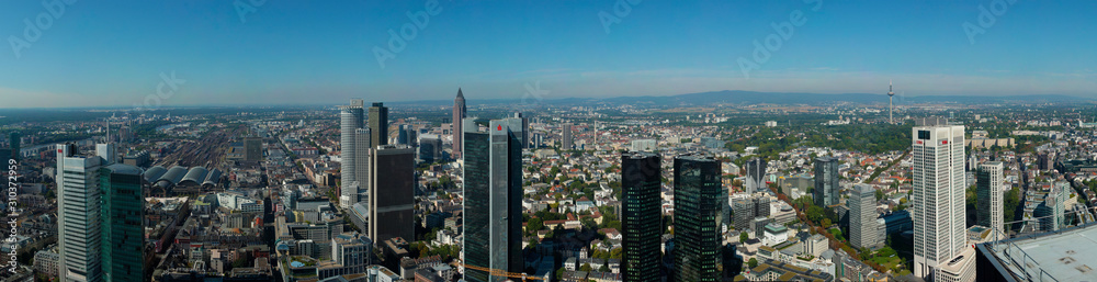 Panorama of the city of Frankfurt, Germany. View of the financial center of Frankfurt, skyscrapers.