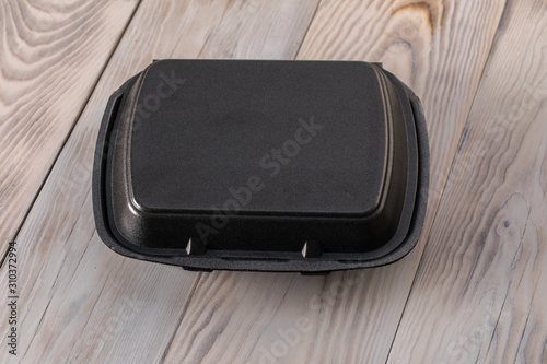 Black polystyrene foam container, box with lid