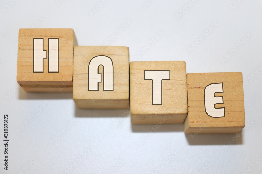 HATE word made with building blocks isolated on white HATE word made with building blocks isolated on white