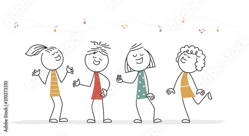 Doodle stick figure: Girls singing.