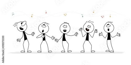 Doodle stick figure: People singing.