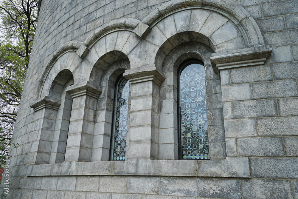 Exterior architecture and design of 'Cathedral Basilica of Saint Louis' Roman Catholic church located in the Central West End area of St. Louis- Missouri, United States