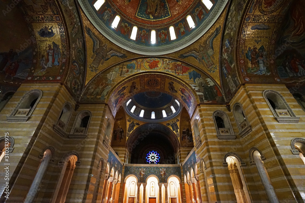 Interior architecture and mosaic design of 'Cathedral Basilica of Saint Louis' Roman Catholic church located in the Central West End area of St. Louis- Missouri, United States