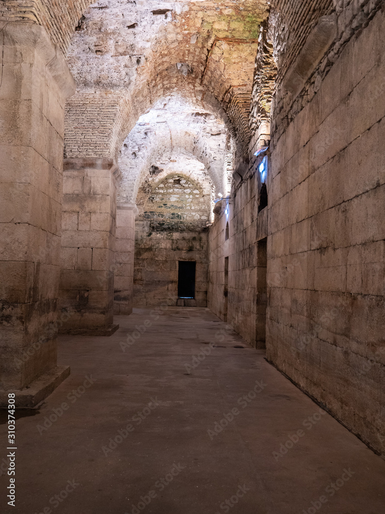 Underground Diocletians Palace in Old Town Split, Croatia 