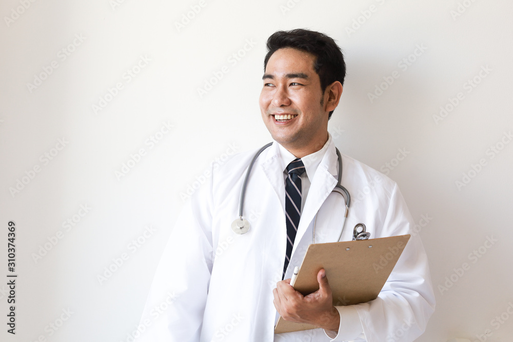 Asian man in Doctor uniform on white background in hospital Asian man in Doctor uniform on white background in hospital