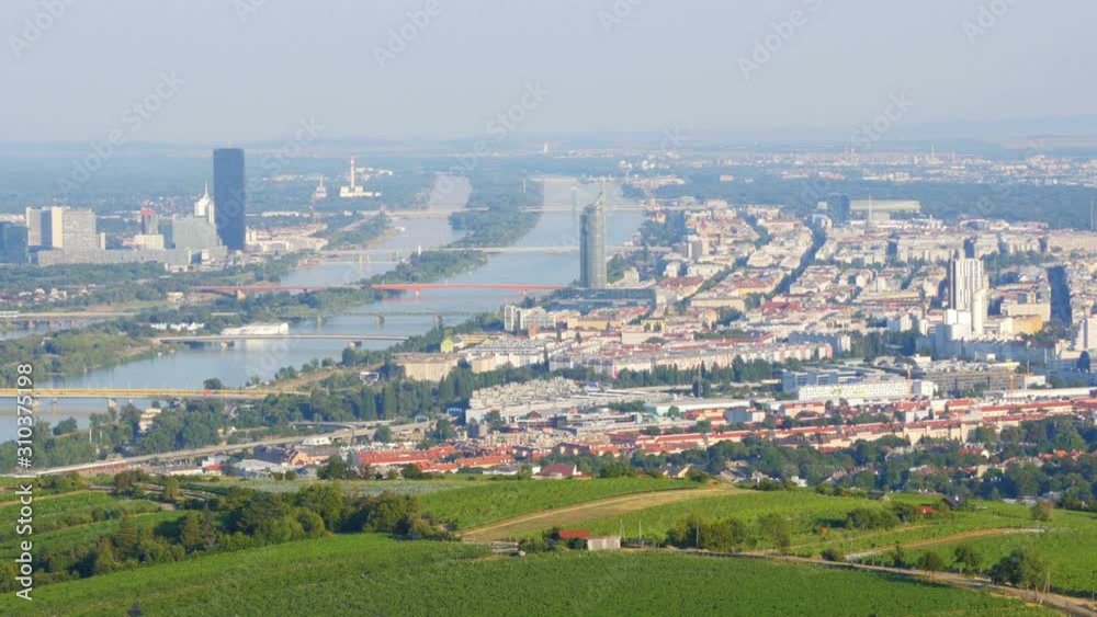 Vienna city and danube river view, austria, 4k Vienna city and danube river view, austria, 4k