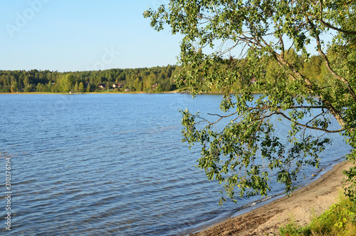 Karelia, Pertozero lake in sunny autumn day photo