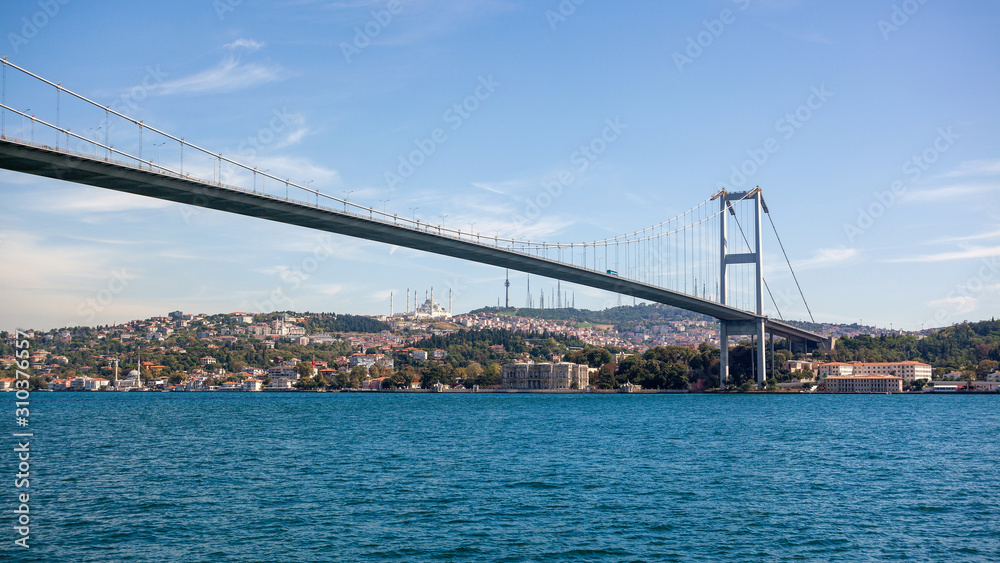 The famous Golden Horn Bridge in Istanbul