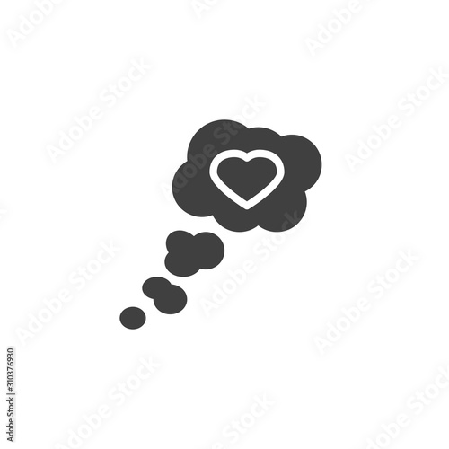 Thinking of love vector icon. filled flat sign for mobile concept and web design. Think cloud with heart glyph icon. Symbol, logo illustration. Vector graphics