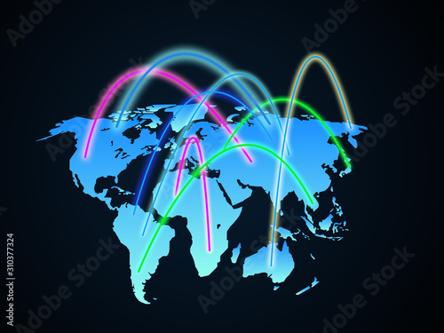 Global network on blue background