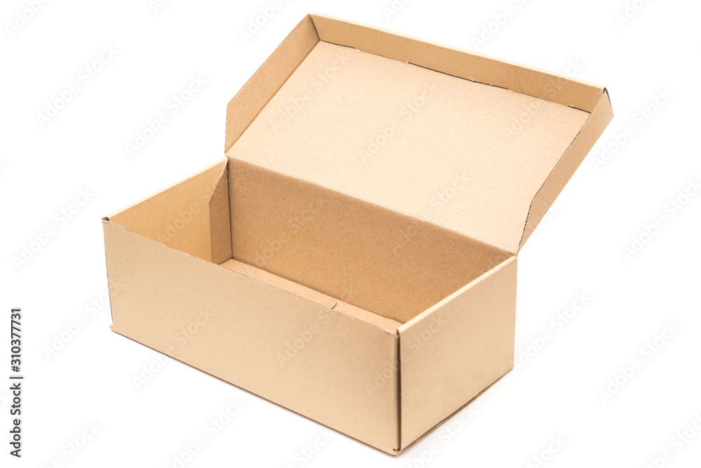 Open shipping cardboard box, empty box, isolate on white background.