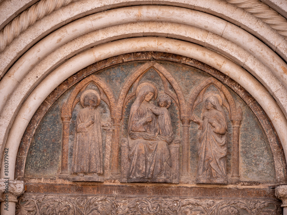 Stone decoration on the Cathedral of St. Anastasia in Zadar, Croatia