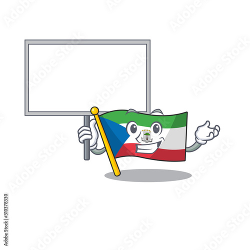 Flag equatorial guinea Scroll cute cartoon character bring a board