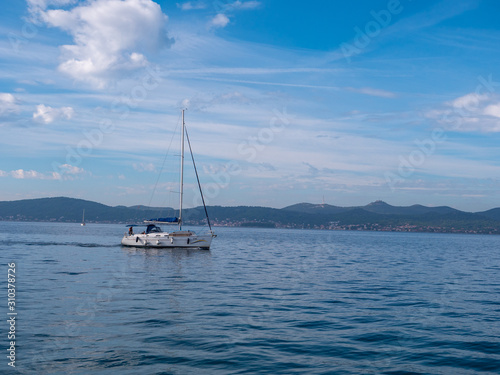 Boat on the Adriatic Sea off the coast of Zadar, Croatia