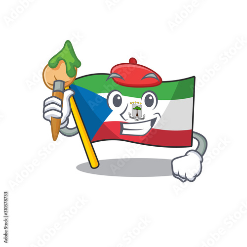 Funny flag equatorial guinea Scroll Artist cartoon character holding brush