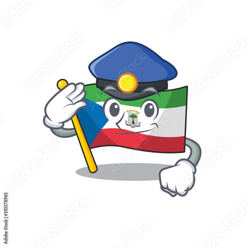 Flag equatorial guinea Scroll Cartoon mascot style as a Police officer