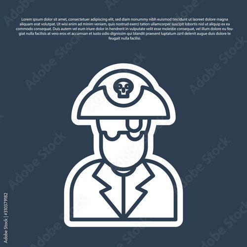 Blue line Pirate captain icon isolated on blue background. Vector Illustration