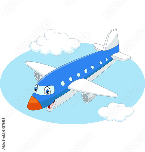Cartoon airplane flying in the sky