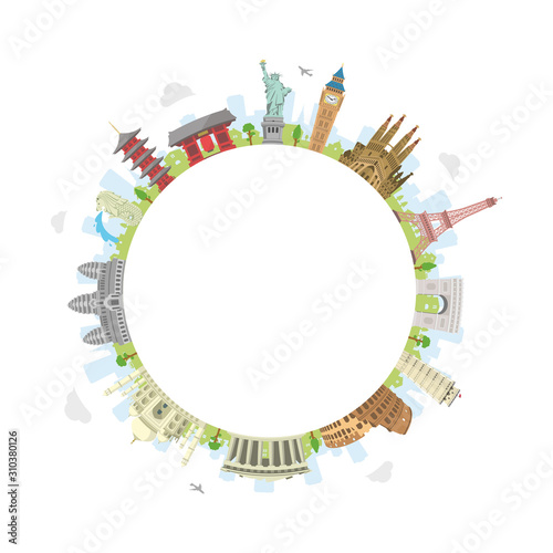 Slika na platnu world travel circular vector illustration ( world famous buildings / world herit