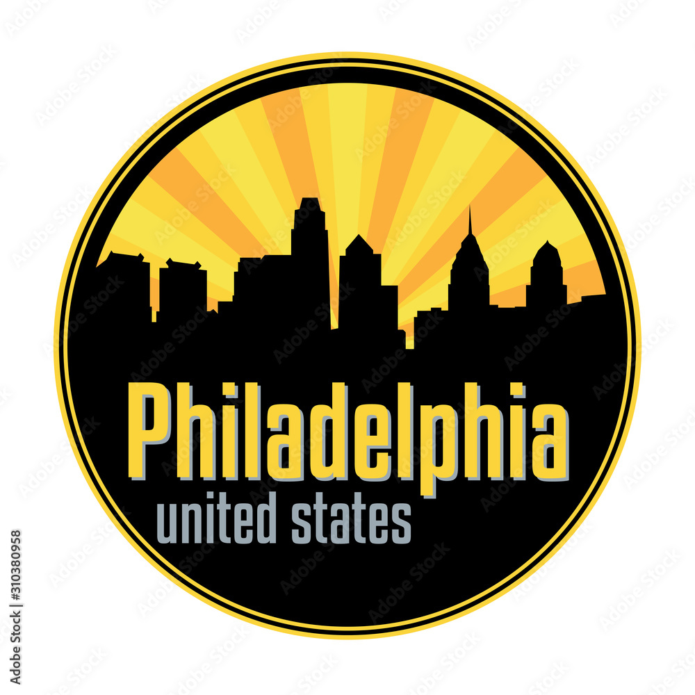 Badge, label or stamp with Philadelphia skyline