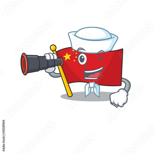 happy Sailor flag china Scroll cartoon design with binocular