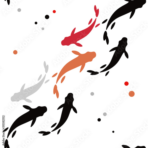 Seamless pattern with koi carp fish. Ink drawing. Vector illustration for web design or print.