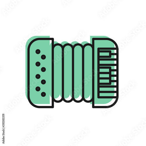 Black line Musical instrument accordion icon isolated on white background. Classical bayan, harmonic. Vector Illustration