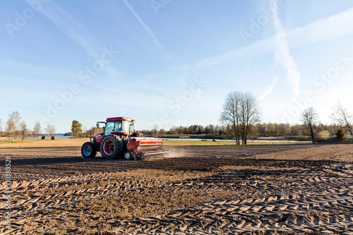 Tractor plowing  field