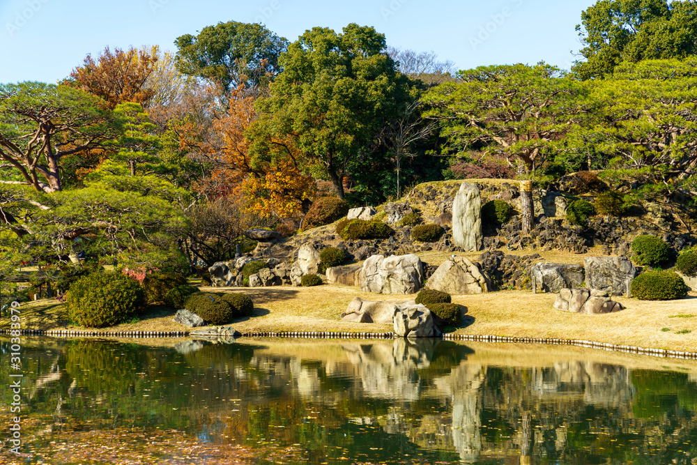 六義園の中の島