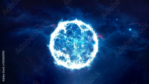Abstract 3d rendering illustration of a blue supernova artwork