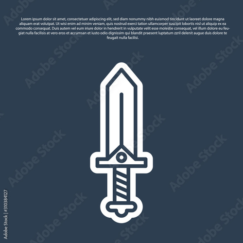 Blue line Sword for game icon isolated on blue background. Vector Illustration