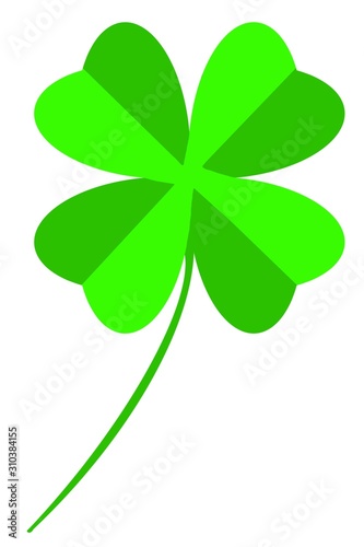 four leaf green clover with eyes and smile on white background, St.Patrick's day symbol