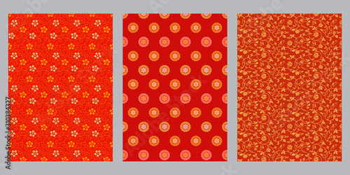 Japanese red and gold cherry blossom ivy, plum blossom, ivy flower abstract background