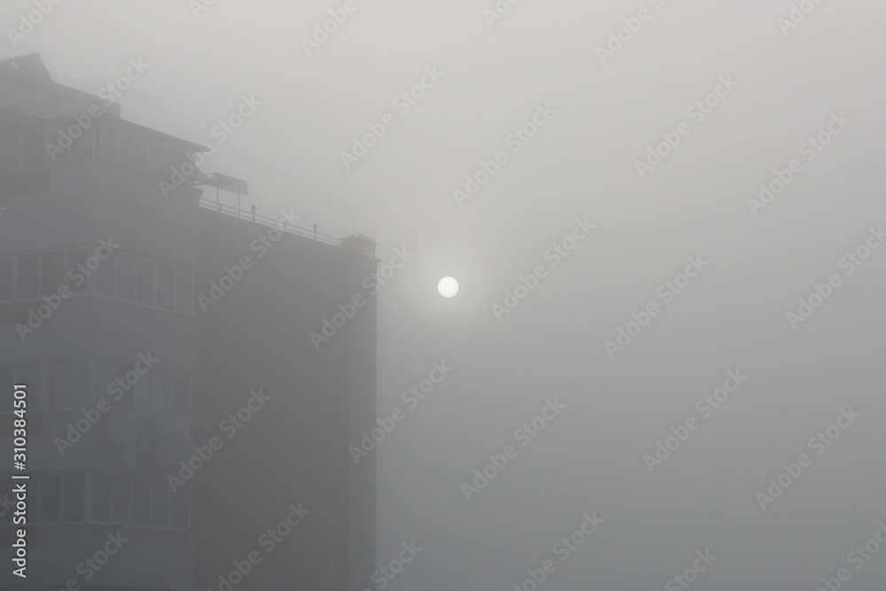 severe fog and haze in the city severe fog and haze in the city