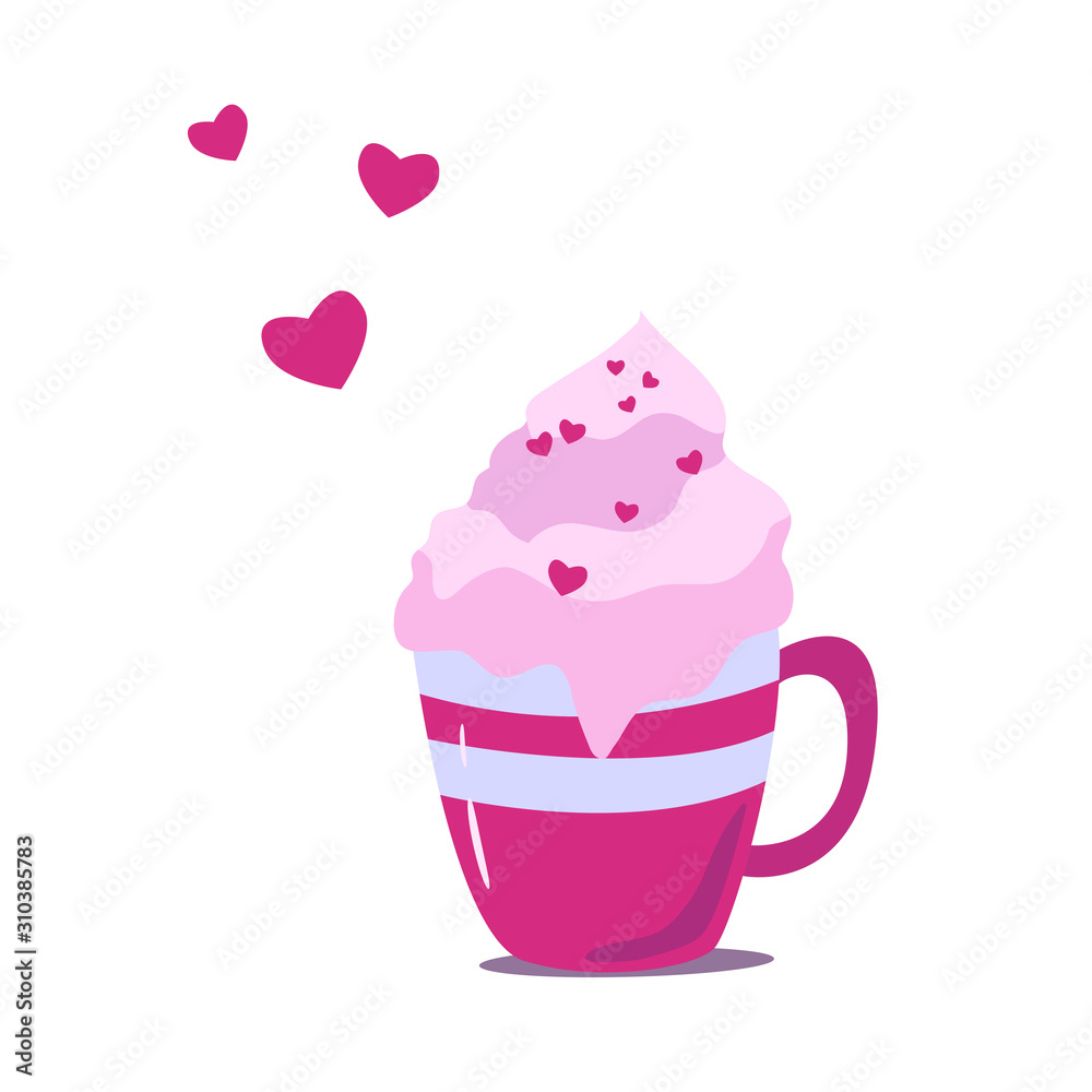 Cup with cream and hearts, valentines day illustration Cup with cream and hearts, valentines day illustration