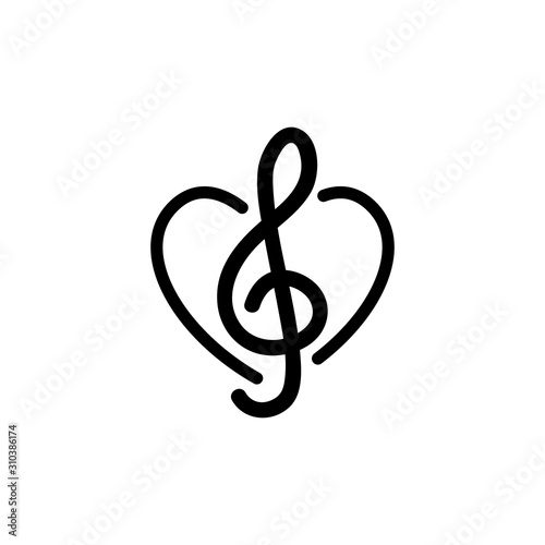 Musical key icon vector. A thin line sign. Isolated contour symbol illustration