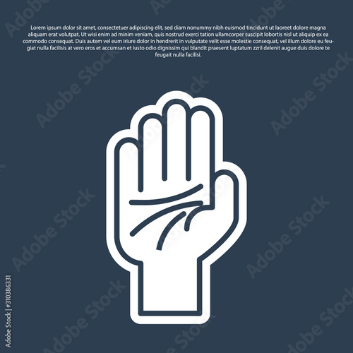 Blue line Palmistry of the hand icon isolated on blue background. Vector Illustration