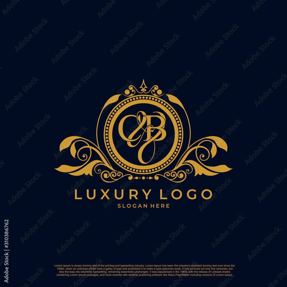 Logo Initial letter CB luxury vector mark, gold color elegant classical symmetric curves decor.