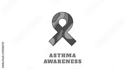 Asthma lung disease awareness animation. Grey ribbon made in 3D paper cut and craft style on white background. Healthy respiratory system medical concept. Motion graphics.