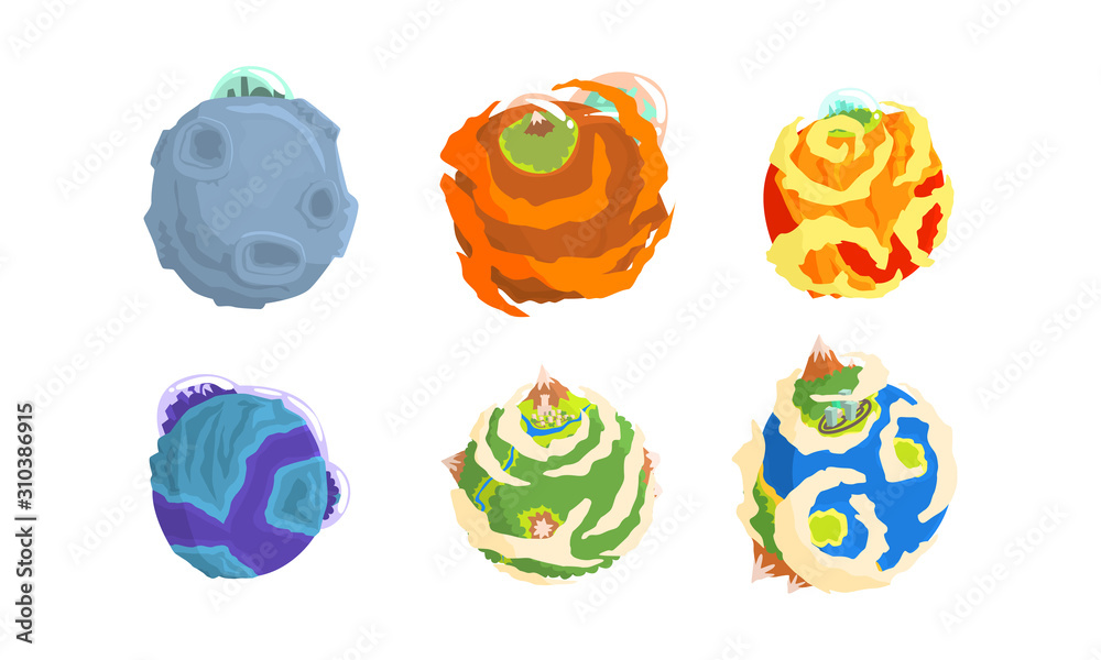 Fantastic Planets with Alien Life on it Vector Set Fantastic Planets with Alien Life on it Vector Set