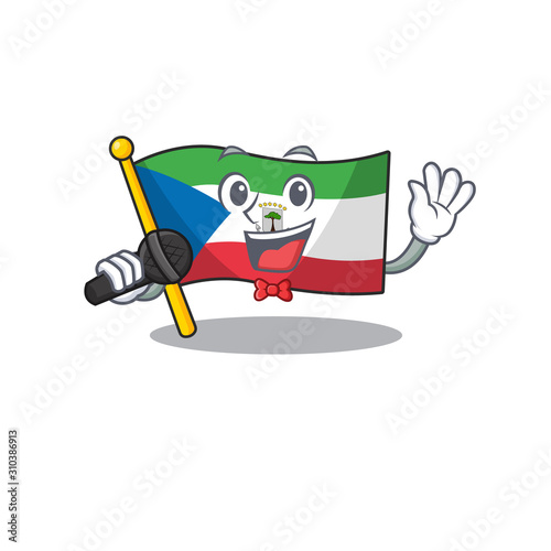 Cute cartoon Singing flag equatorial guinea Scroll with a microphone