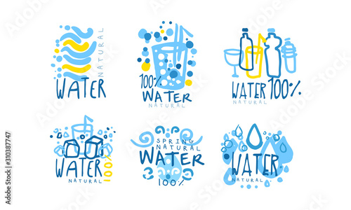 Natural Water Label or Badge Design Vector Set