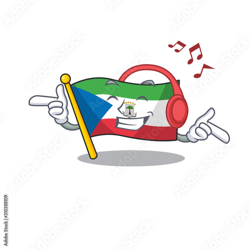 Listening music flag equatorial guinea Scroll mascot cartoon character design