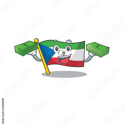 Very happy flag equatorial guinea Scroll character with money on hands