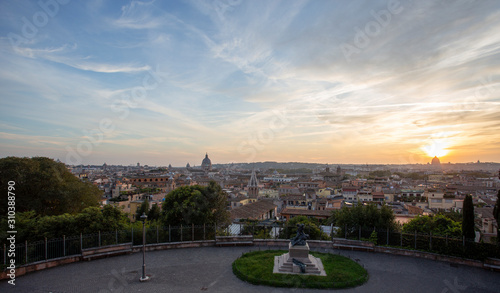 Panoramic view of Rome during sunset from Villa Borghese hill