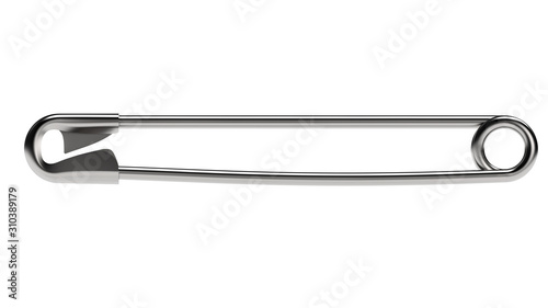 Classic Safety Pin Isolated on White Background. 3D Illustration Close Up.