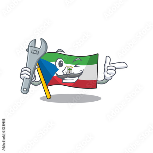 Cool Mechanic flag equatorial guinea Scroll cartoon character design