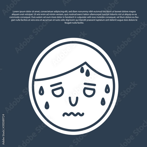 Blue line Man with excessive sweating icon isolated on blue background. Vector Illustration