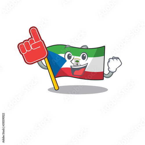 Flag equatorial guinea Scroll mascot cartoon style with Foam finger